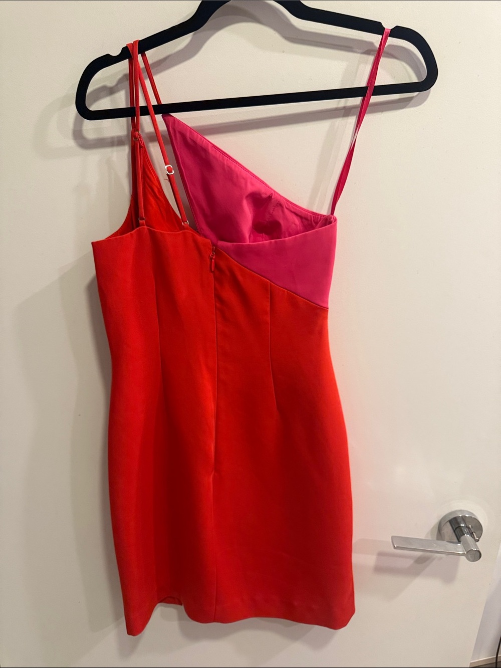 BCBG Two-Tone Red and Pink Satin Slip Dress - Picture 4 of 4